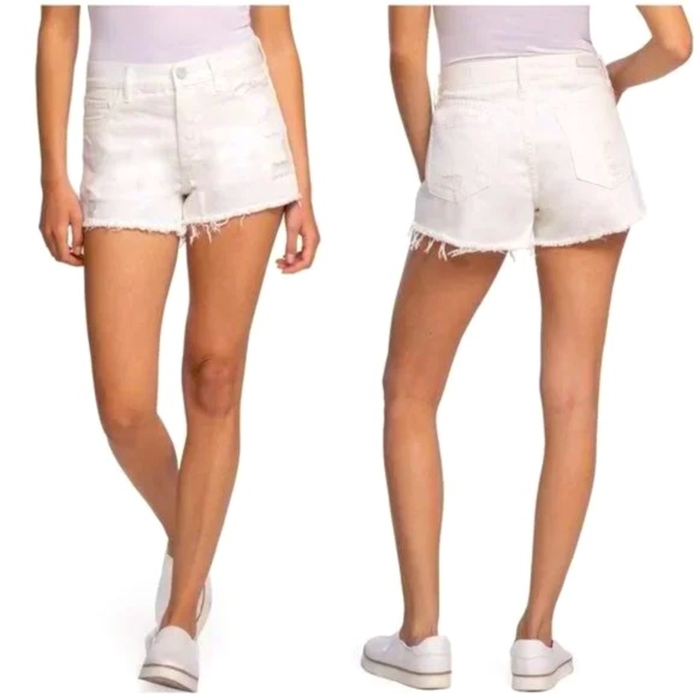 BLANKNYC High-Rise Distressed Denim Shorts in White Size 32